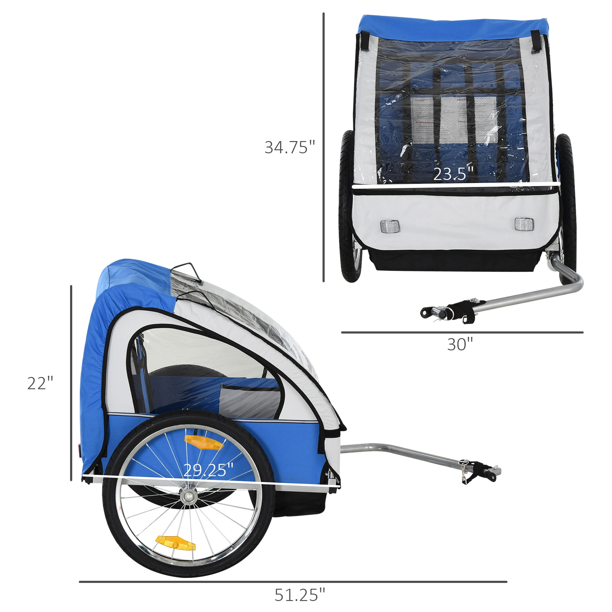Heavy Duty Bicycle Trailer Cart for Kids & Pets, Foldable Bike Cart with Safety Harness, 100lb Capacity, Black Steel Frame, Universal Fit for Most Bicycles view 2
