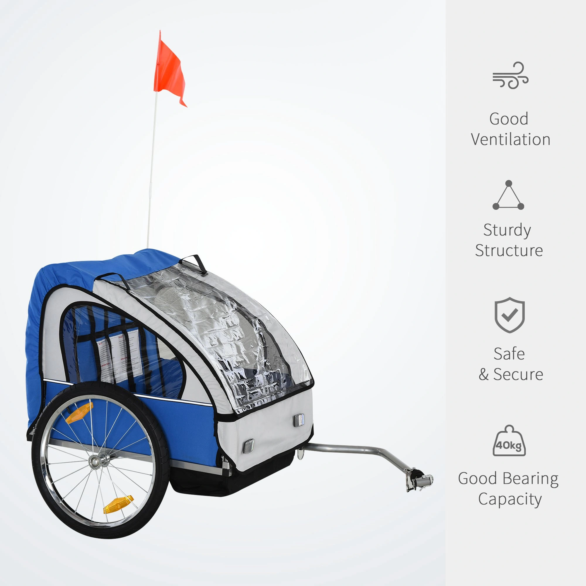 Heavy Duty Bicycle Trailer Cart for Kids & Pets, Foldable Bike Cart with Safety Harness, 100lb Capacity, Black Steel Frame, Universal Fit for Most Bicycles view 3