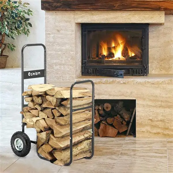 Firewood Cart 220LBS with Large Wheels, Fireplace Log Rolling Caddy Hauler, Wood Mover Outdoor Indoor Storage Holder Rack, Heavy Duty
