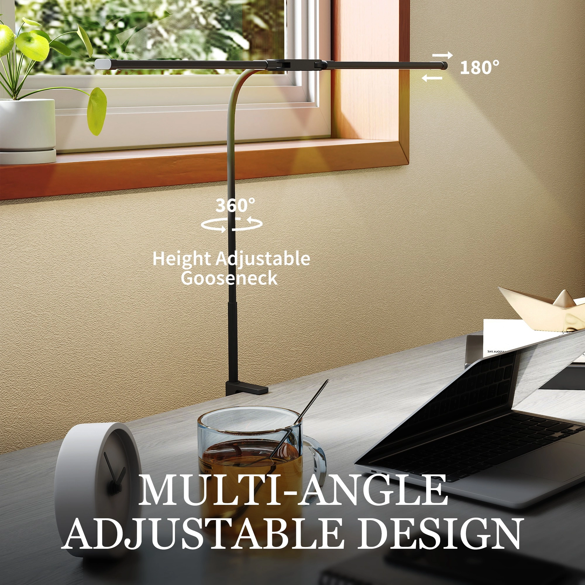 6W LED Desk Lamp 5 Color Modes Touch Control Dimmable Reading Light USB Powered Adjustable Gooseneck Black view 2