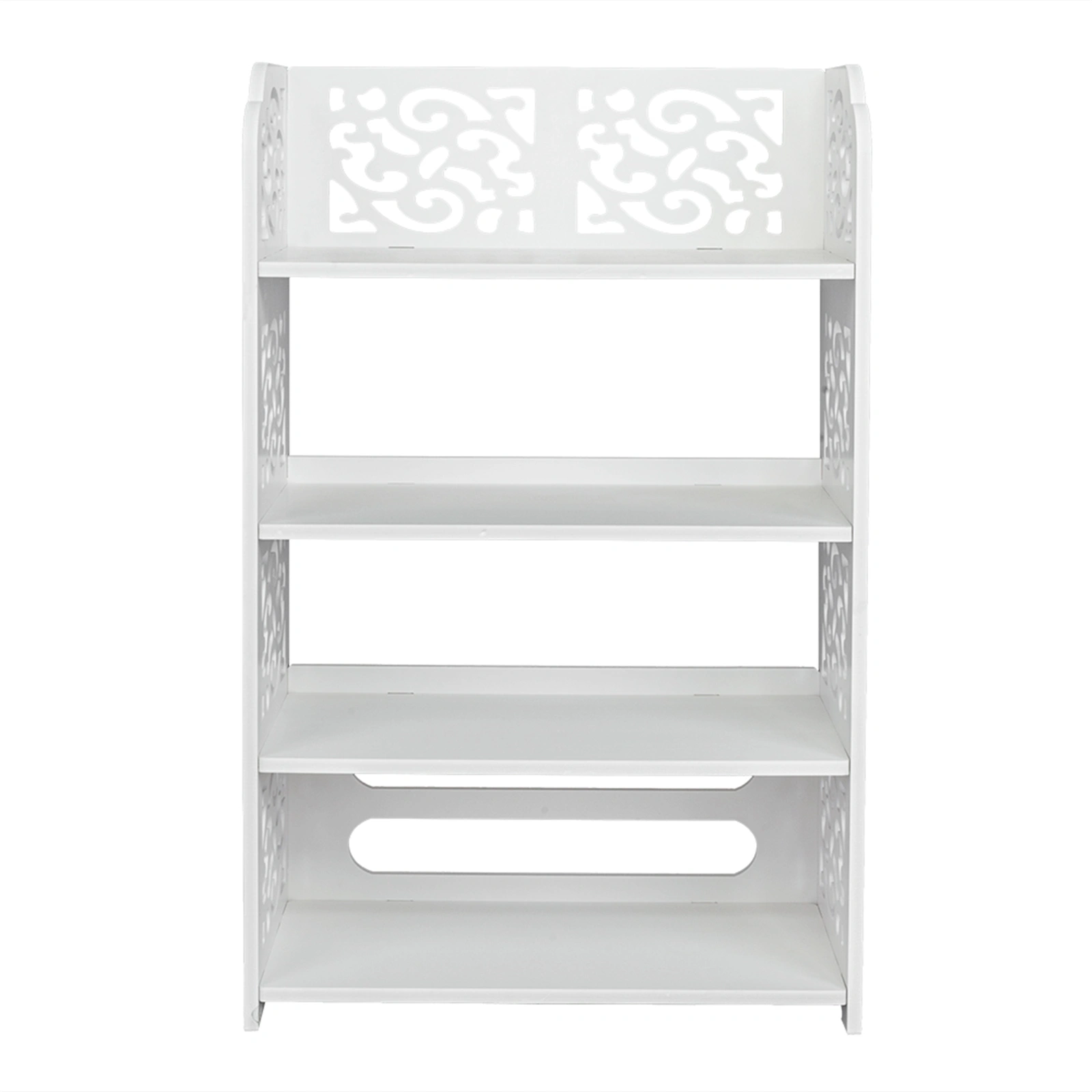White Wood-Plastic 4-Tier Carved Shoe Rack, Multi-Layer Entryway Organizer Stand, Freestanding Storage Shelf view 12