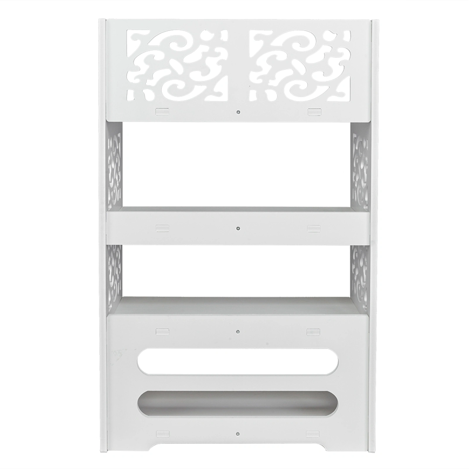 White Wood-Plastic 4-Tier Carved Shoe Rack, Multi-Layer Entryway Organizer Stand, Freestanding Storage Shelf view 13