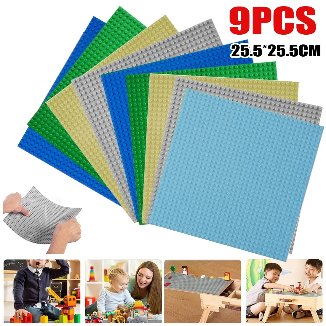 9Pcs Lego Baseboard Set, Multicolor Building Plate Accessory, Educational Toy Display Stand Base for Lego Bricks view 2