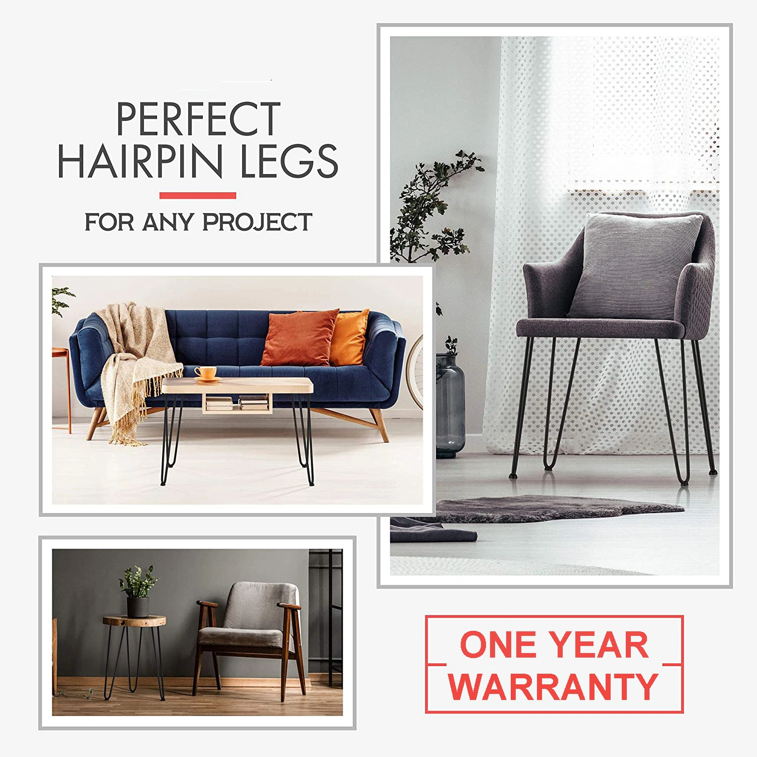 Hairpin Table Legs DIY Kit with 2 Sizes Screws and 4 Floor Protectors - Metal Furniture Legs view 3