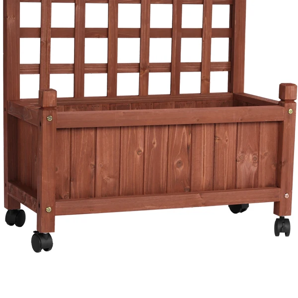Wooden Planter with Trellis, 50" Tall Elevated Garden Bed Outdoor with Wheels, Freestanding Planter Box with Drainage Holes for Flower, Vegetable, Fruit, Herb in Garden, Patio, Balcony view 4