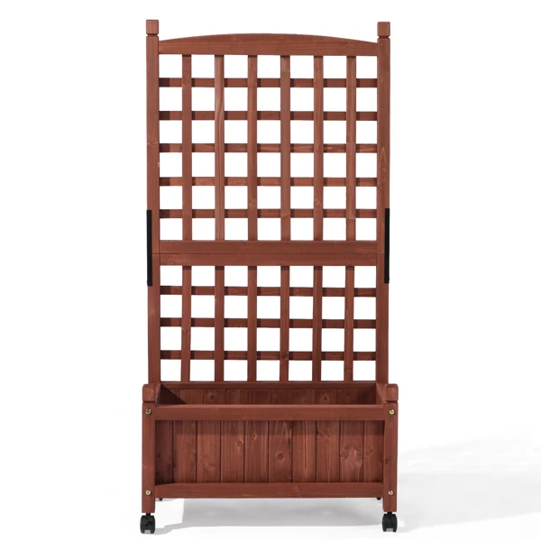 Wooden Planter with Trellis, 50" Tall Elevated Garden Bed Outdoor with Wheels, Freestanding Planter Box with Drainage Holes for Flower, Vegetable, Fruit, Herb in Garden, Patio, Balcony