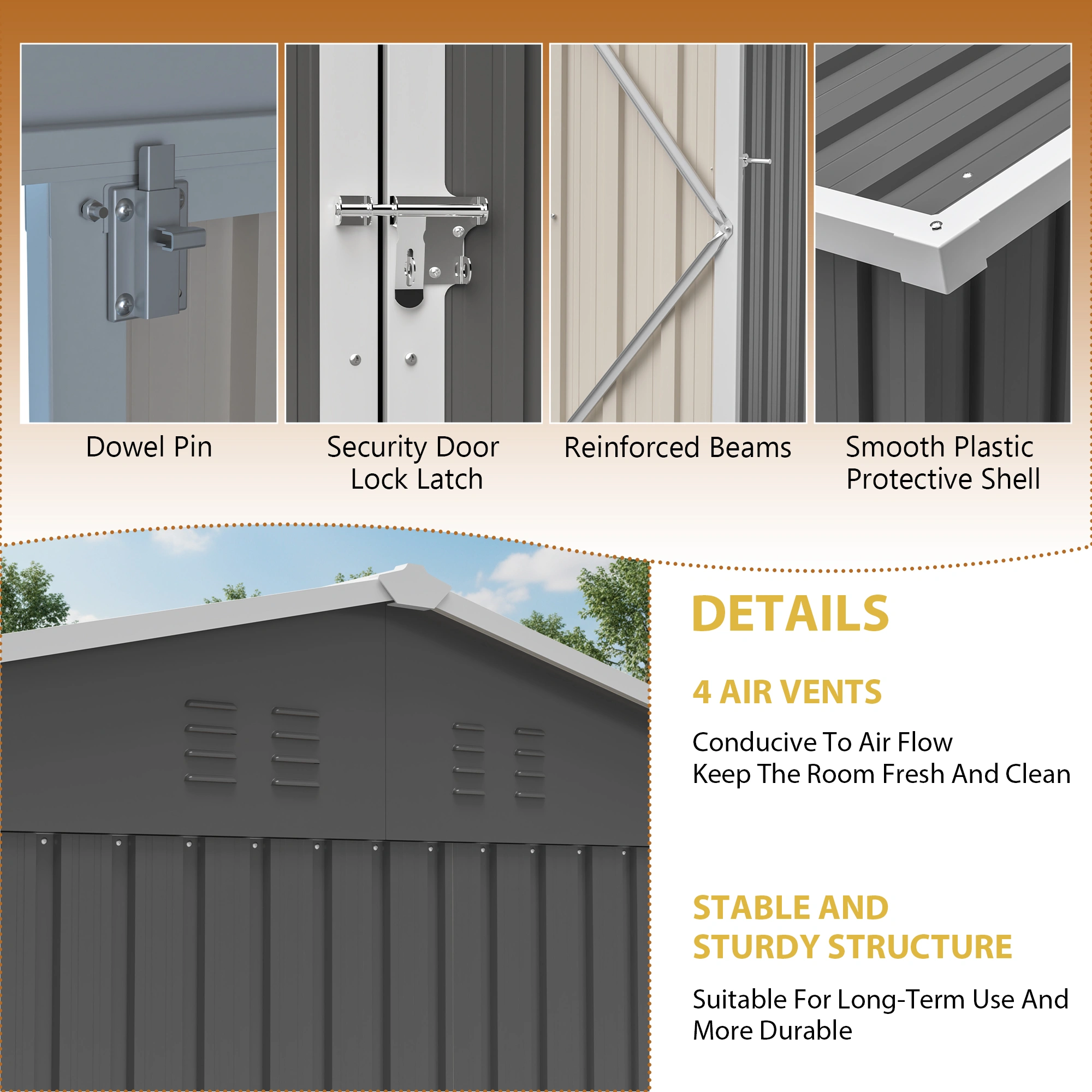 12x10 FT Heavy Duty Metal Storage Shed, Outdoor Garden Tool Shed with Windows & Lock, Waterproof UV Protection, 4 Air Vents, Floor Frame Included, Patio Shed for Bike & Tools view 5