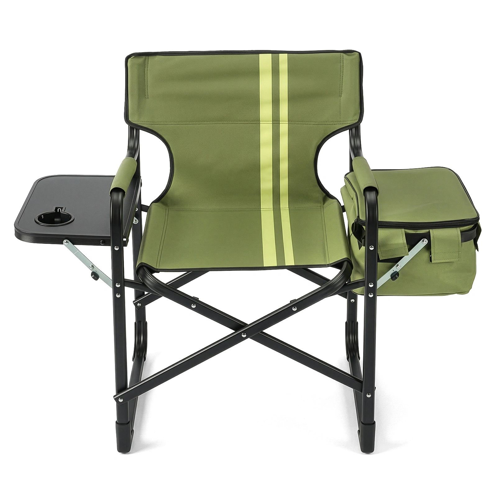 46.46" x 20.87" x 33.46" Folding Camping Chair with Side Table & Insulated Cooler Bag, Spray-Coated Aluminum Frame, Army Green with Double Light Yellow Vertical Stripes, 265 lbs Capacity Foldable Outdoor Chair for Camping Beach Fishing Picnic view 4