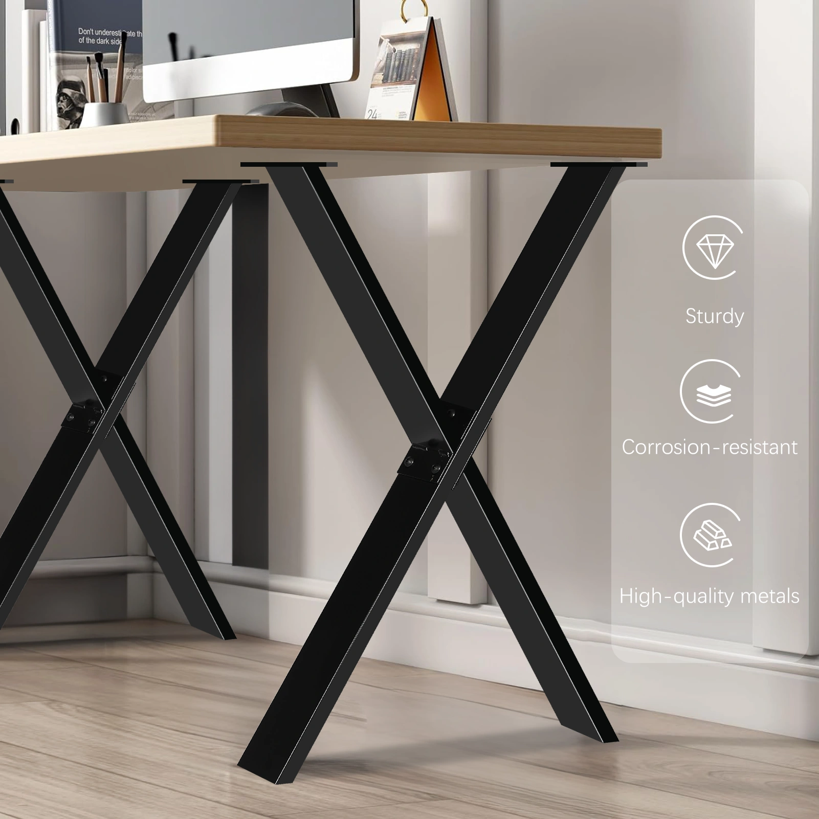 Metal Table Legs, 71cm X-Shape Table Frame, DIY Furniture Legs for Dining Conference Coffee Table, 2-Piece, Assembly Required view 2