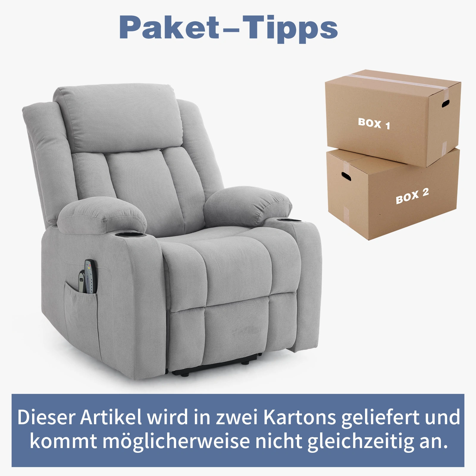 1pc Gray Fabric Electric Recliner Chair 8-Point Massage Heating 120kg Functional Elderly Chair