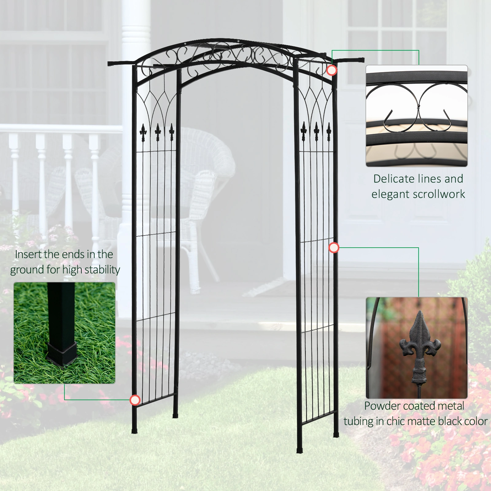7Ft Decorative Metal Garden Arch - Arbor Trellis for Vines, Bridal Party & Wedding Use