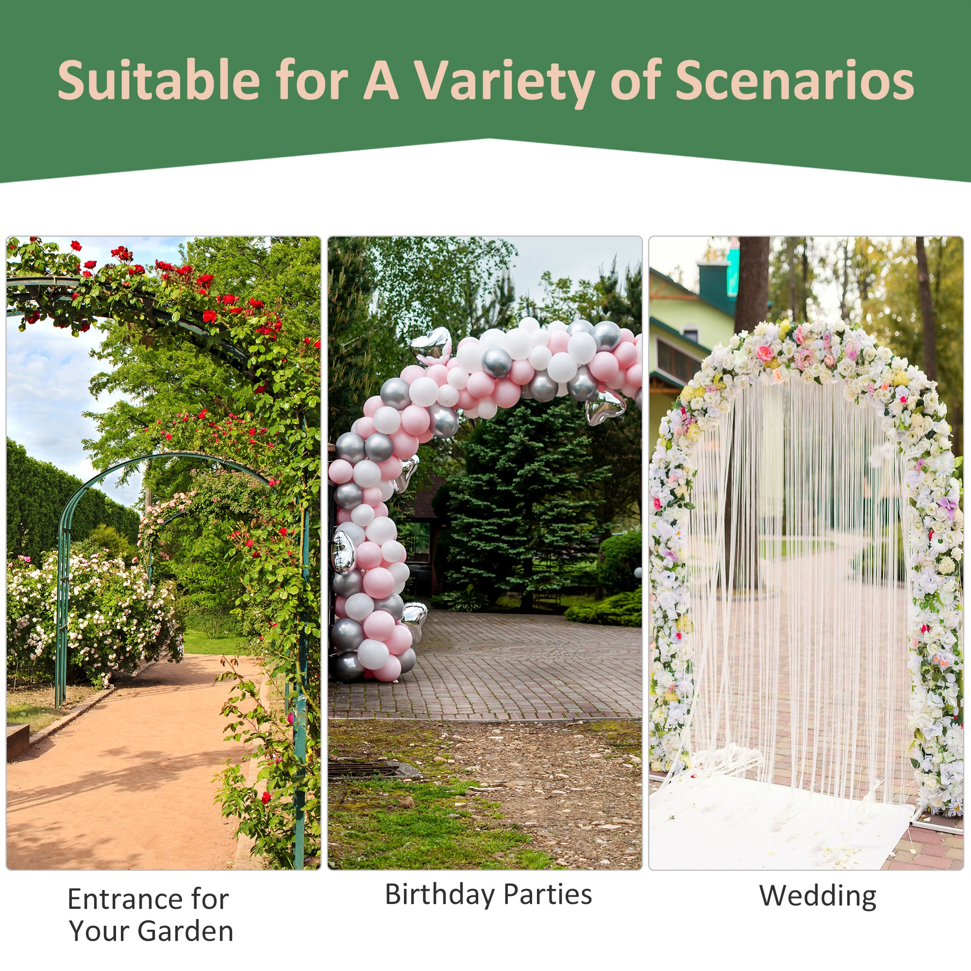 7ft Decorative Metal Garden Arch & Arbor Trellis, Outdoor Plant Climbing Support, Wedding Bridal Party Backdrop view 3