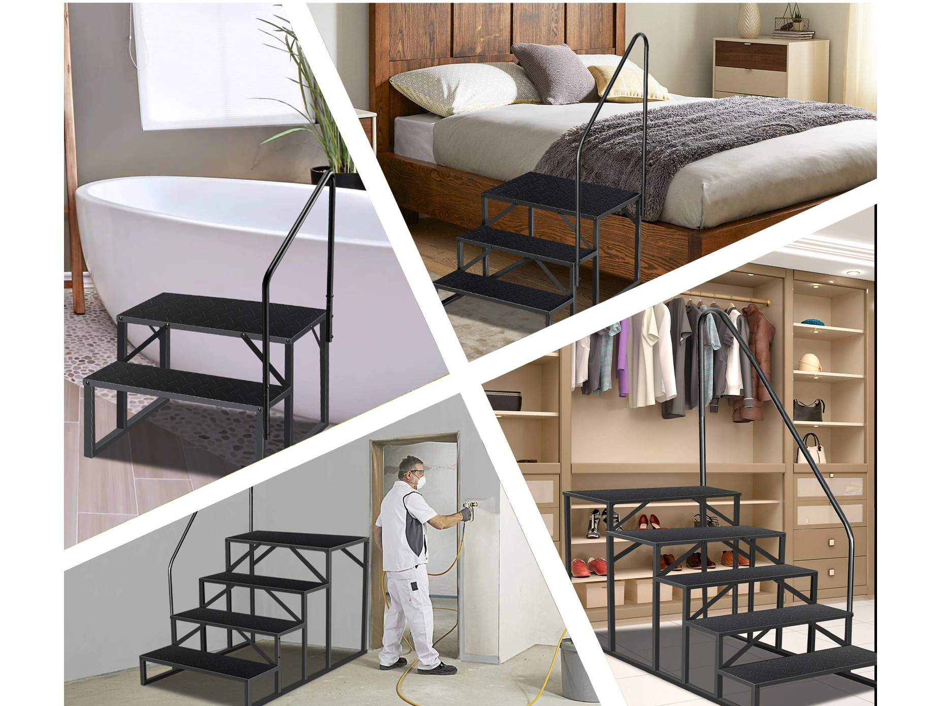 3 Step Pool Ladder with Handrail, Above Ground Swimming Pool Steps, 660 lb Load, Anti-Slip Panel, RV & Mobile Home Stairs view 12