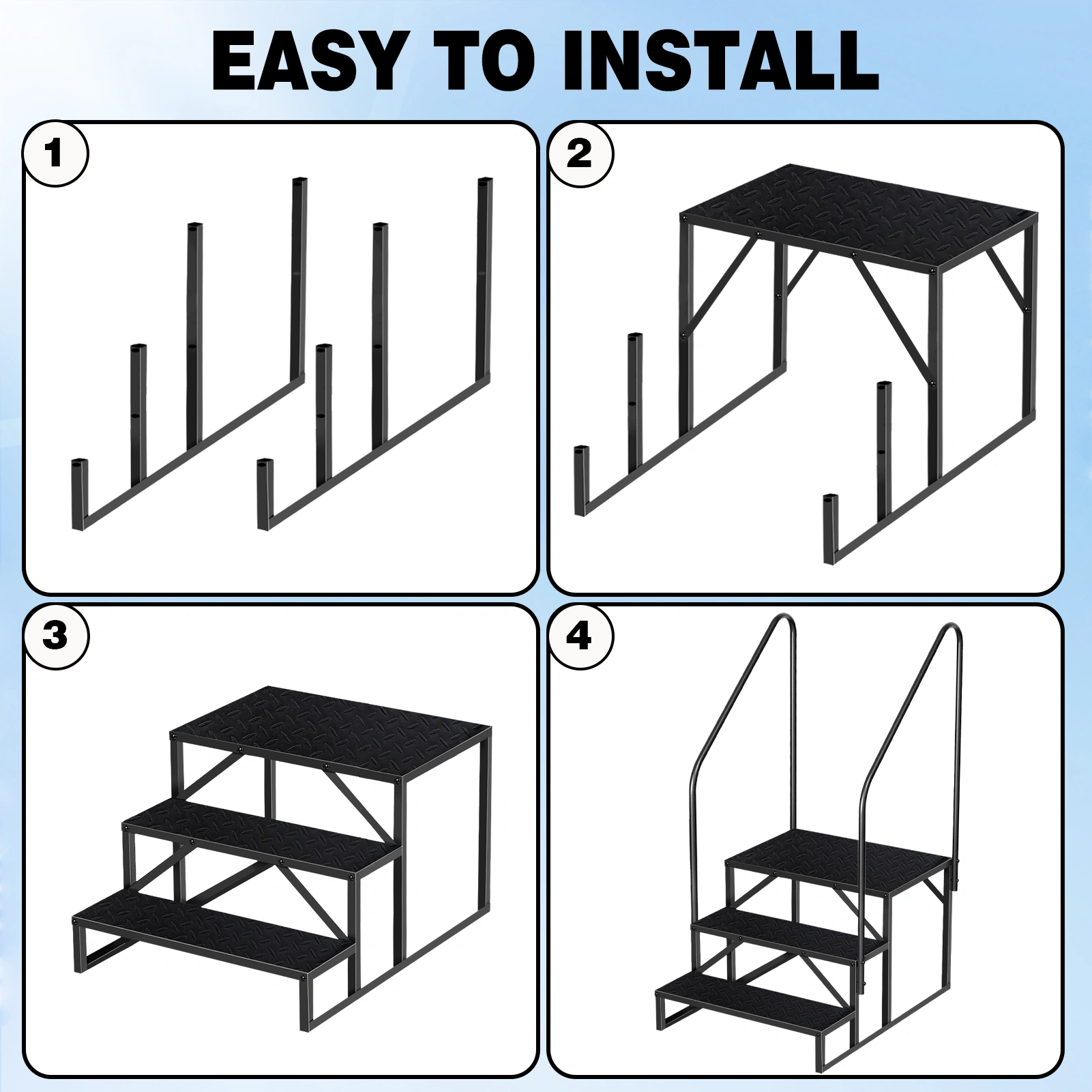 3 Step Pool Ladder with Handrail, Above Ground Swimming Pool Steps, 660 lb Load, Anti-Slip Panel, RV & Mobile Home Stairs view 5