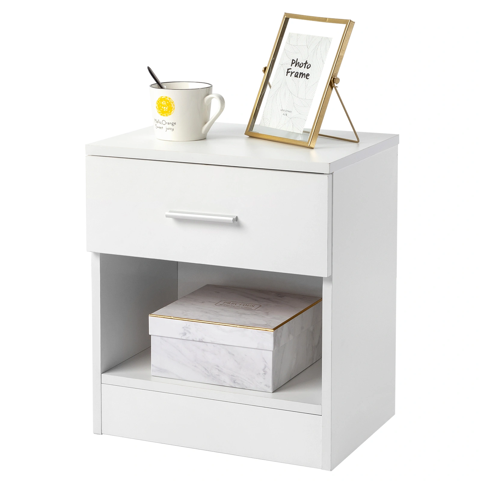 2-Tier Nightstand Bedside Table with Storage Shelf, White End Table for Bedroom, Home Office, Living Room view 2