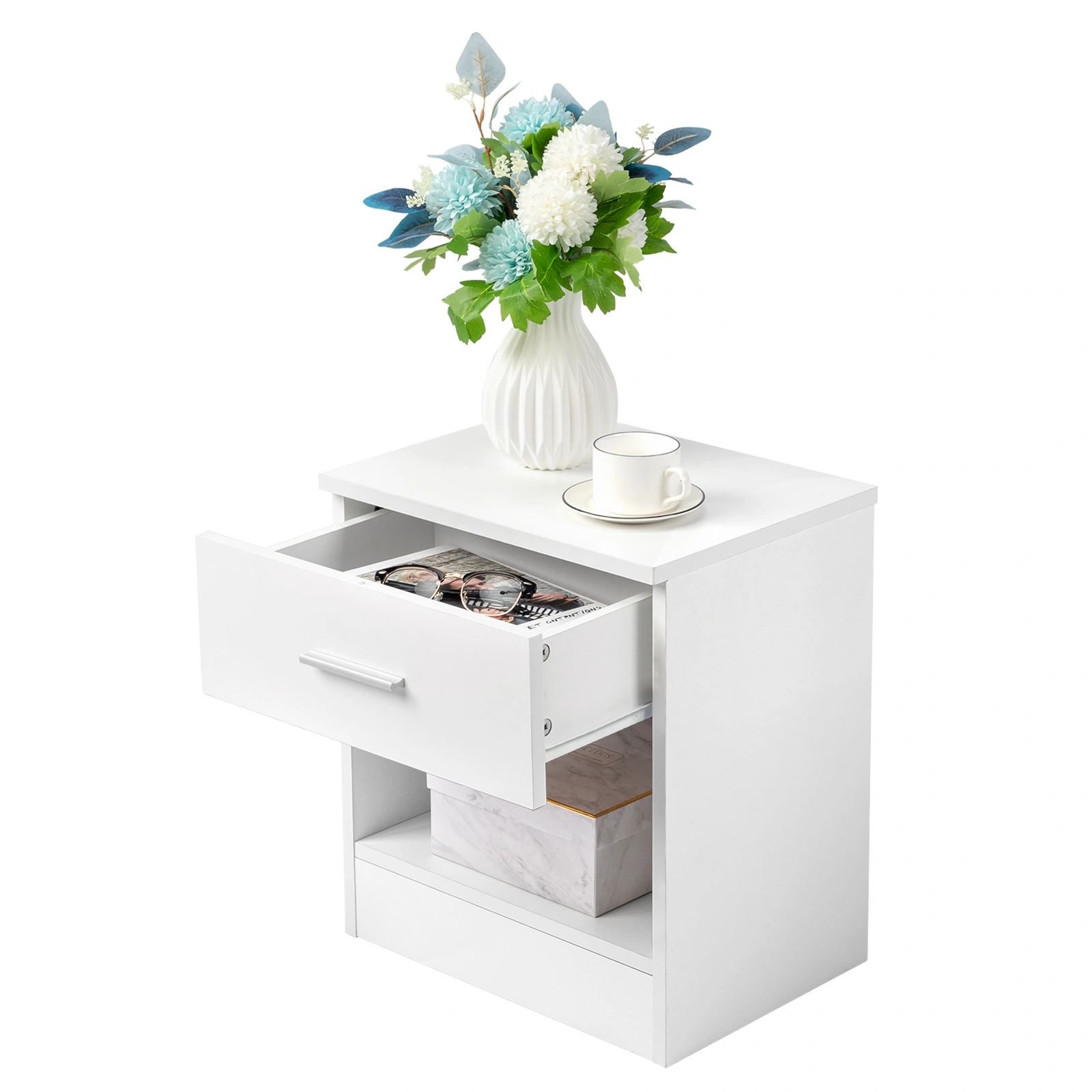 2-Tier Nightstand Bedside Table with Storage Shelf, White End Table for Bedroom, Home Office, Living Room view 3