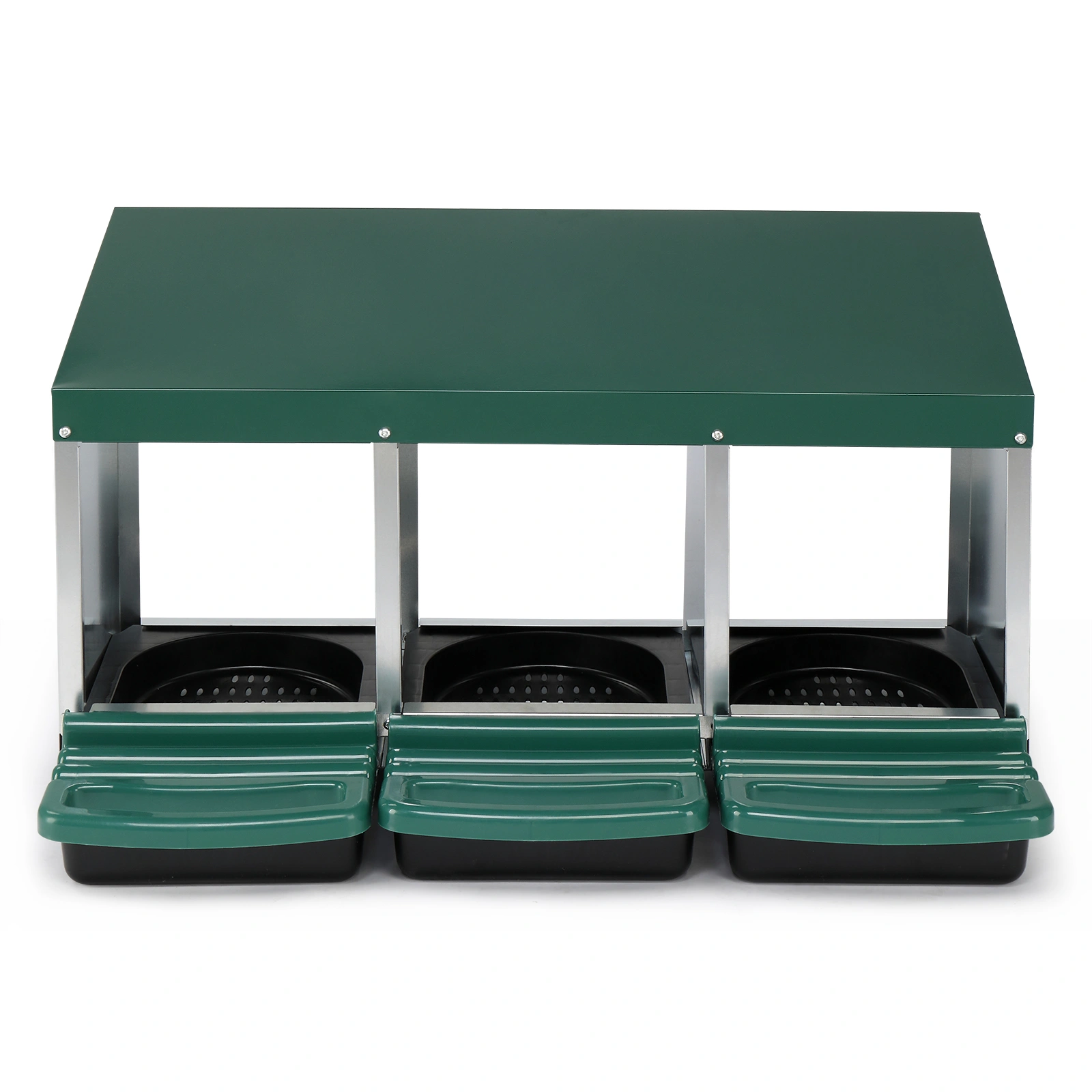 3 Compartment Roll Out Chicken Nesting Box with Plastic Basket, Egg Nest Box Chicken Laying Box Hens Chicken Coop Box, Green view 5
