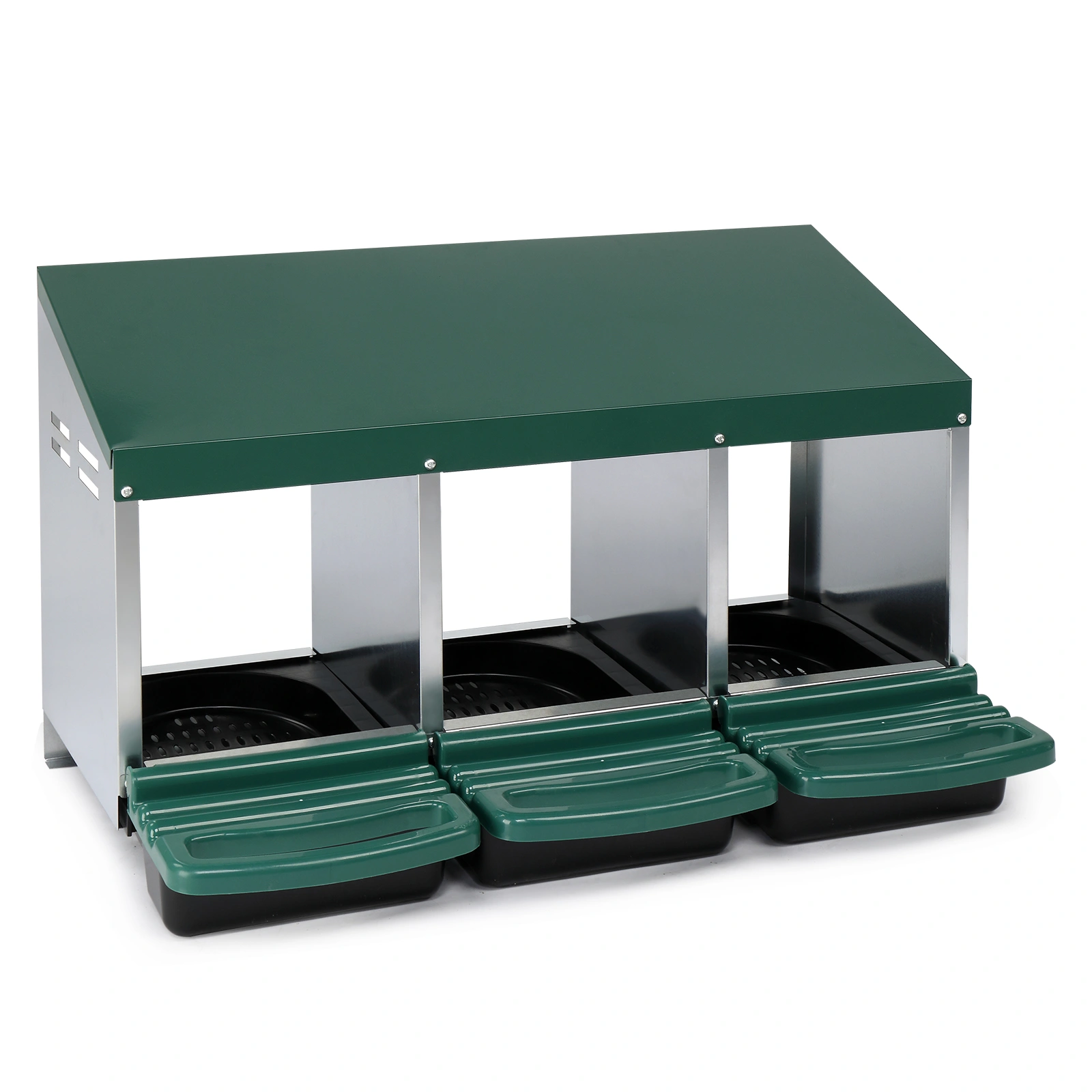 3 Compartment Roll Out Chicken Nesting Box with Plastic Basket, Egg Nest Box Chicken Laying Box Hens Chicken Coop Box, Green view 6