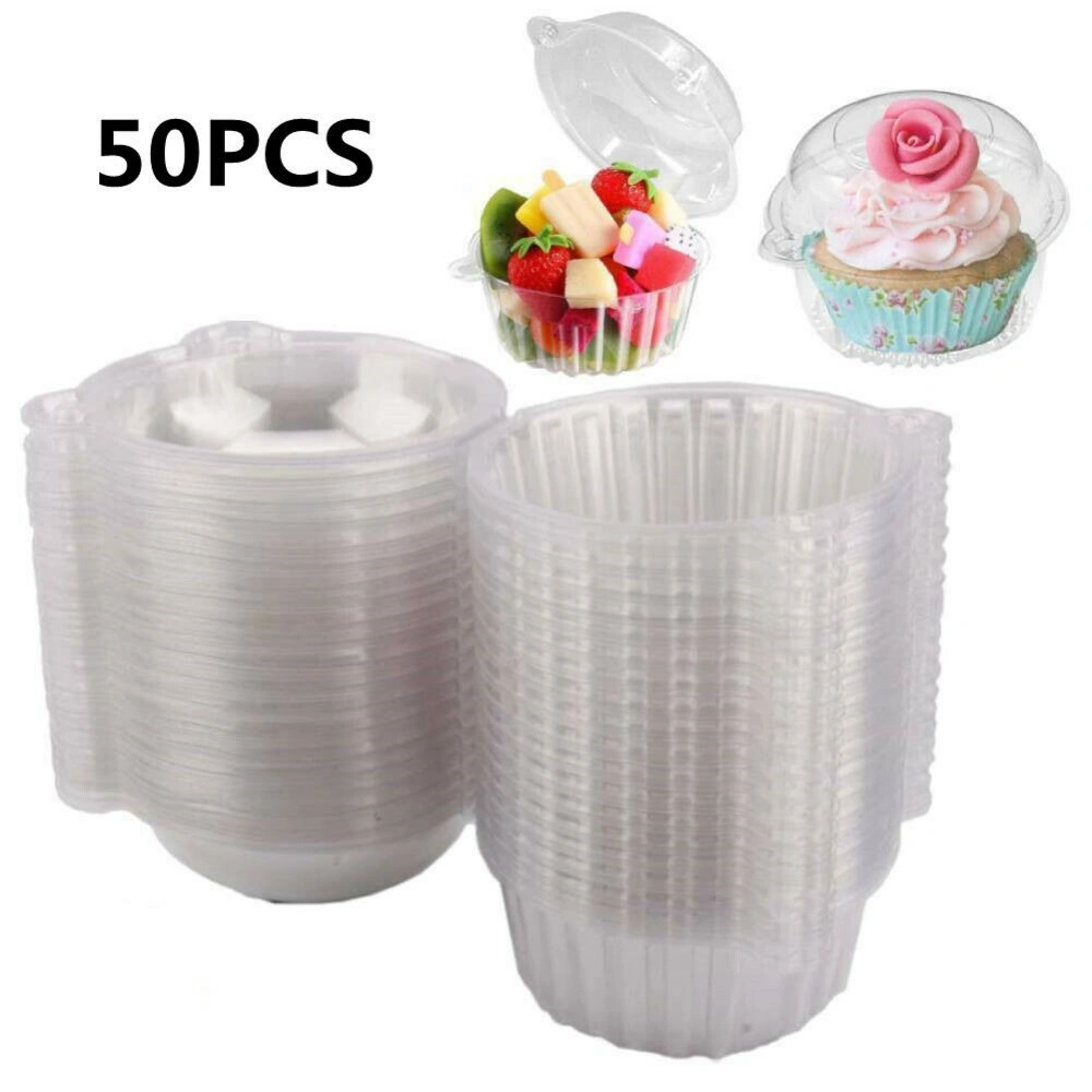 50Pc Clear Plastic Cupcake Muffin Cases Dome Liners Baking Cups with Lids view 2