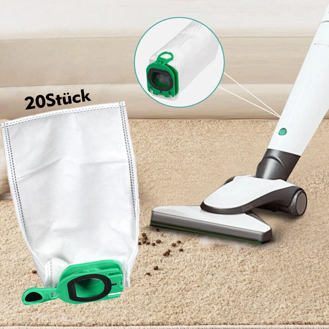 20 Pack Vacuum Cleaner Dust Bags Compatible with Vorwerk Kobold VB100 FP100