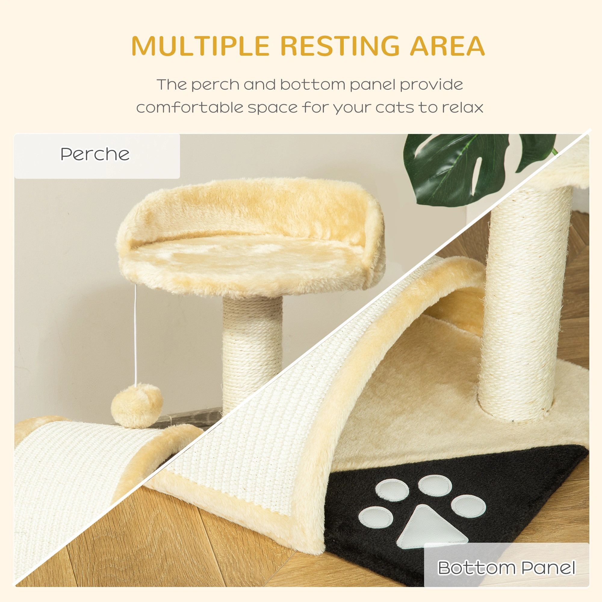 82in Multi-Level Cat Tree Condo with Sisal Scratching Posts, Cozy Igloo House, Dangling Toys & Plush Perches for Kittens and Cats view 3