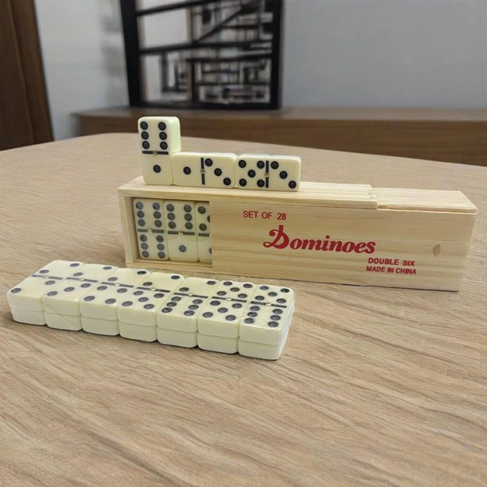 Professional Double Six Dominoes Set, 28 Pieces Wooden Box, Educational Family Game view 2
