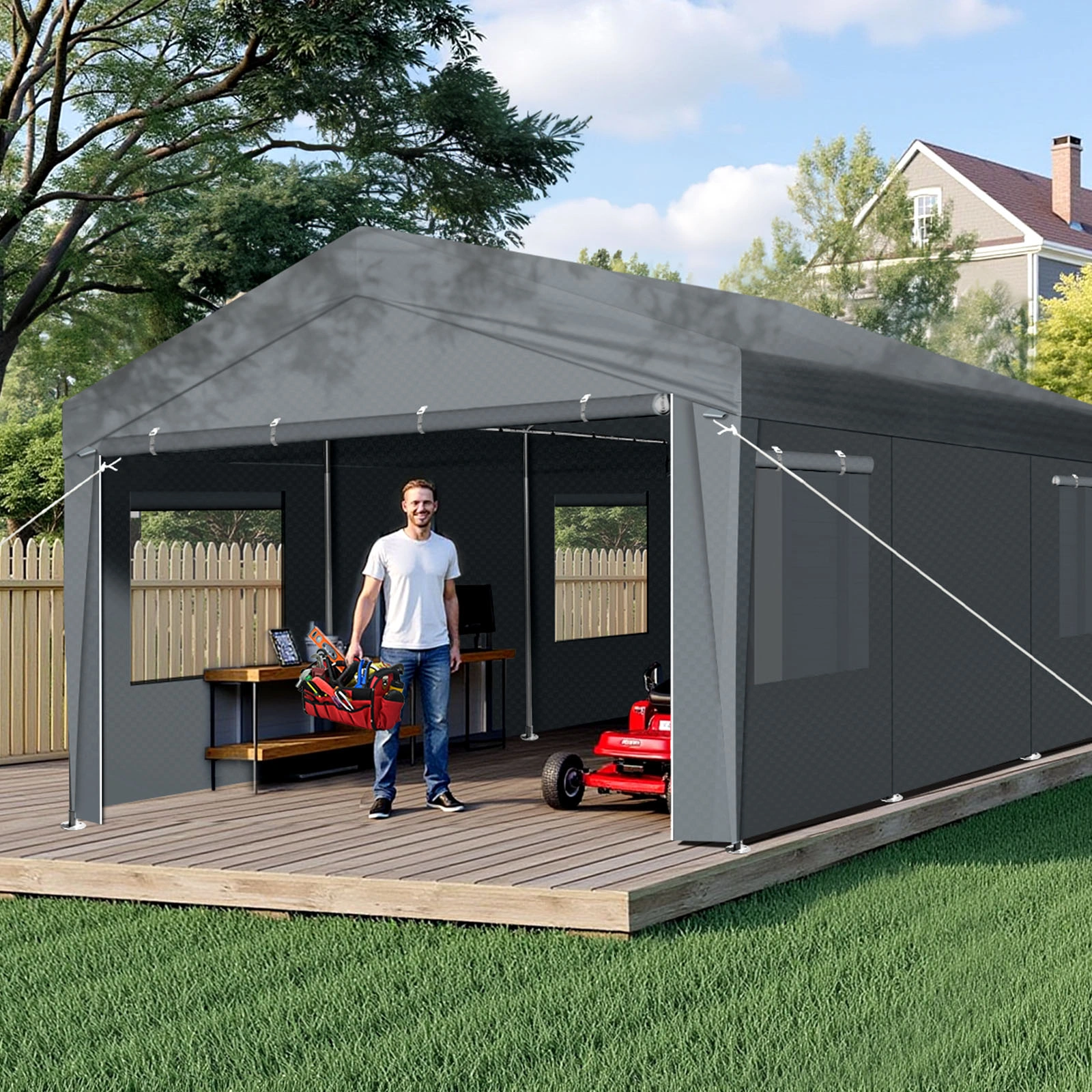 10X20FT Carport Car Port Canopy Grey view 4
