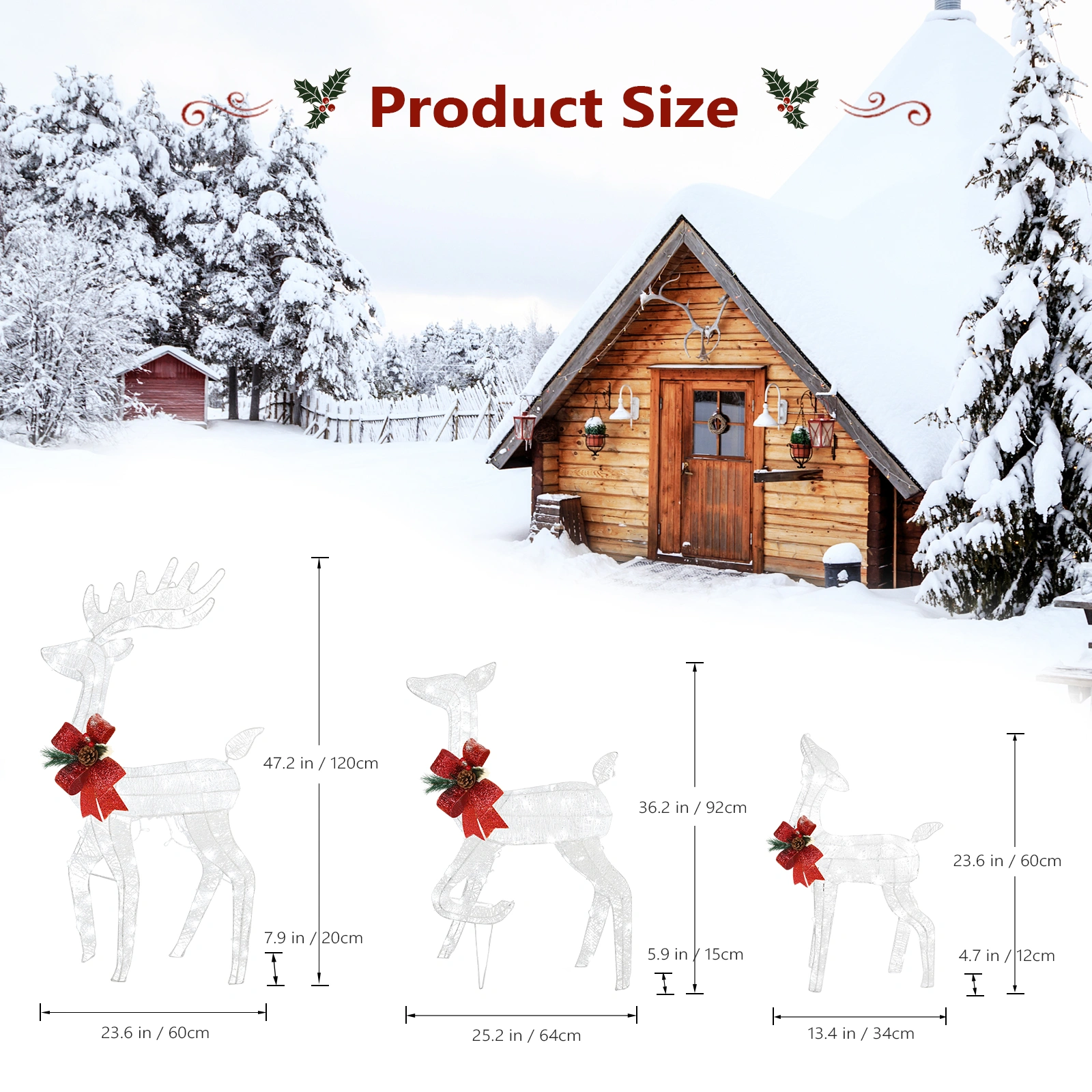 54x38x122cm 30V 3.6W White Family Elk Statue Iron Frame Cotton Thread Courtyard Outdoor Decoration view 3