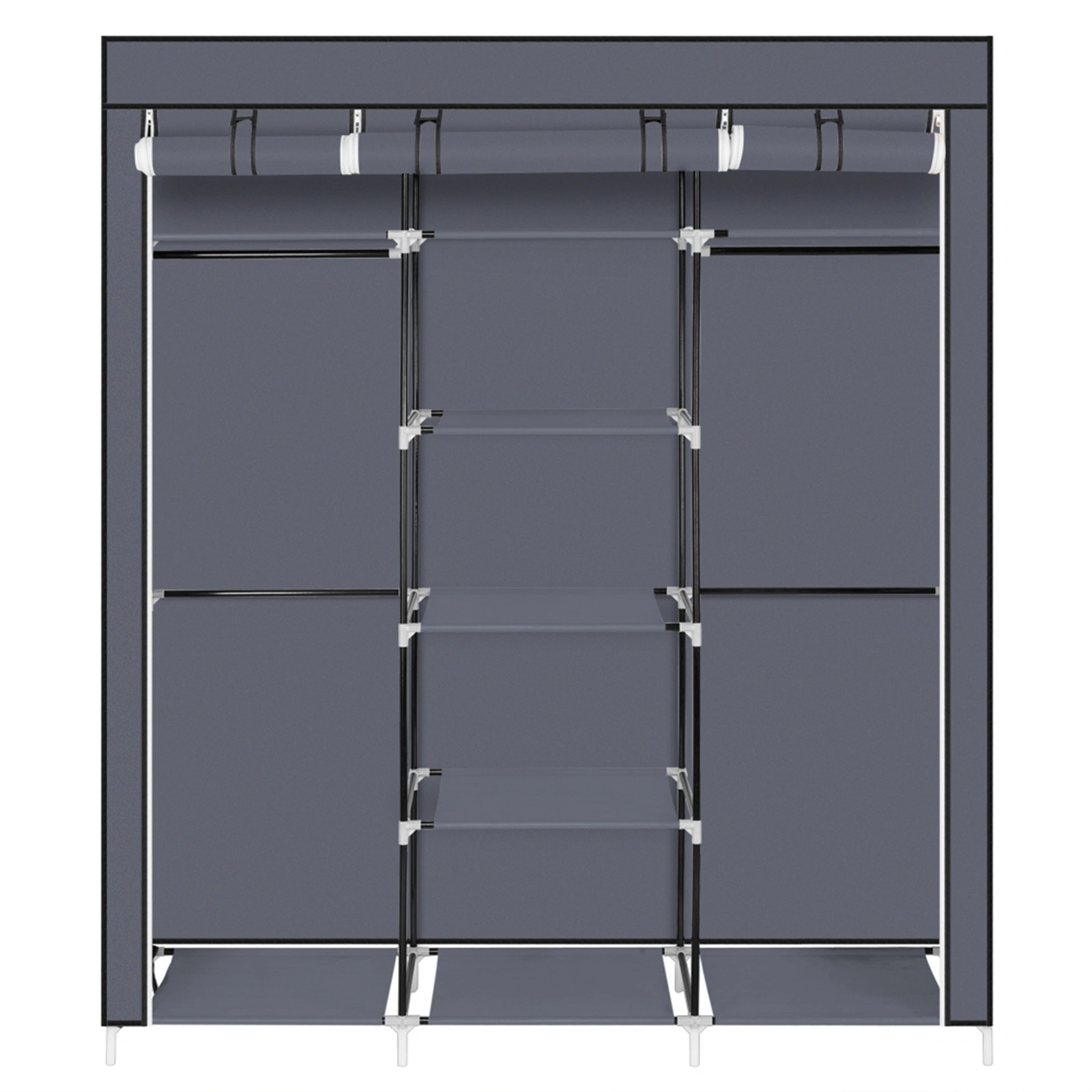 69" Portable Clothes Closet Non-Woven Fabric Wardrobe Double Rod Storage Organizer - Gray