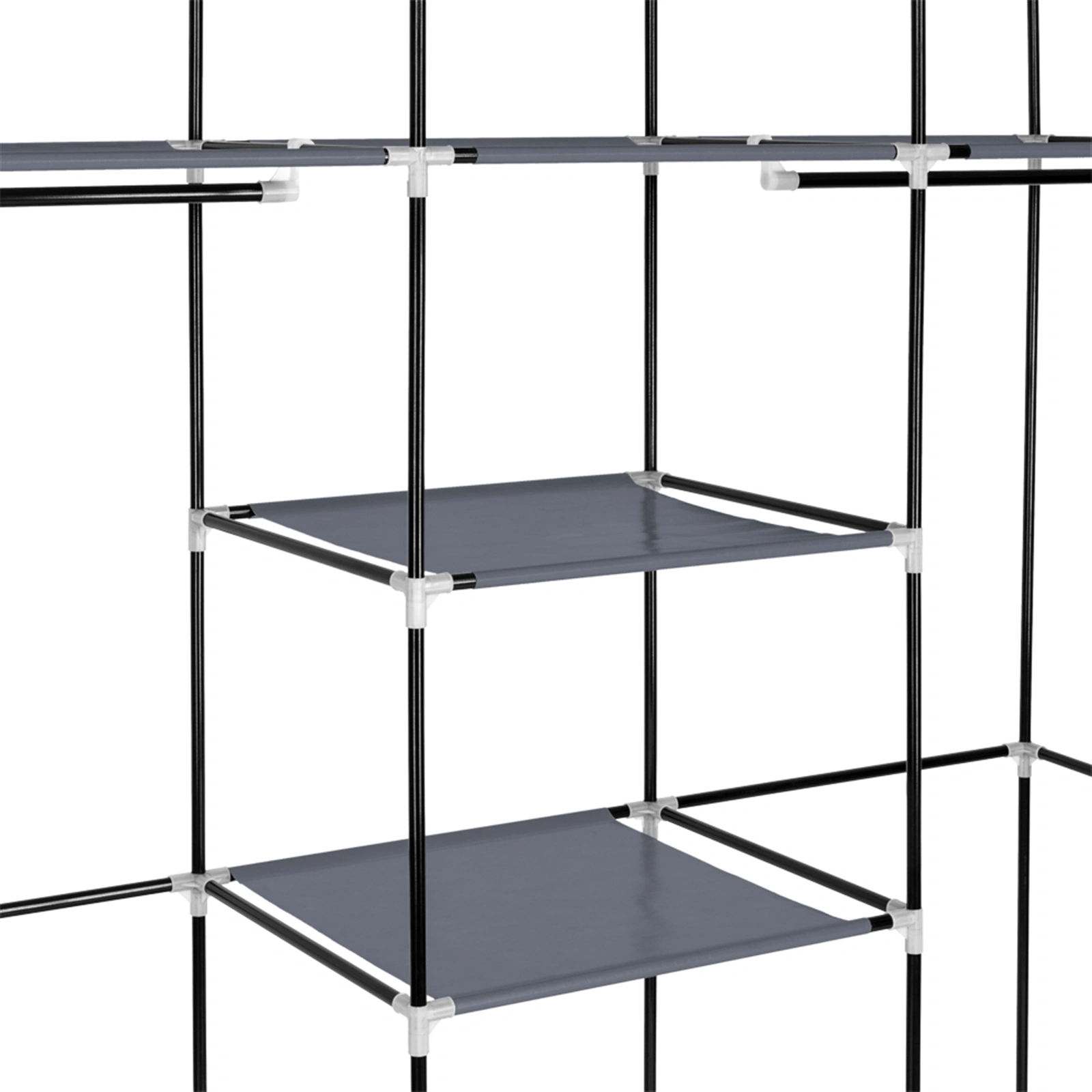 69" Portable Clothes Closet Non-Woven Fabric Wardrobe Double Rod Storage Organizer - Gray view 3