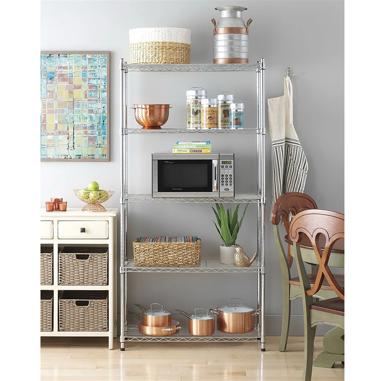 5-Tier Chrome Plated Iron Shelf 180x90x35cm, Chrome Wire Storage Rack view 2
