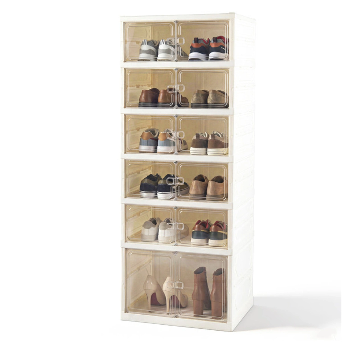6-Tier Foldable Shoe Rack with Clear Doors, No-Tool Assembly Shoe Storage Organizer for Entryway Closet