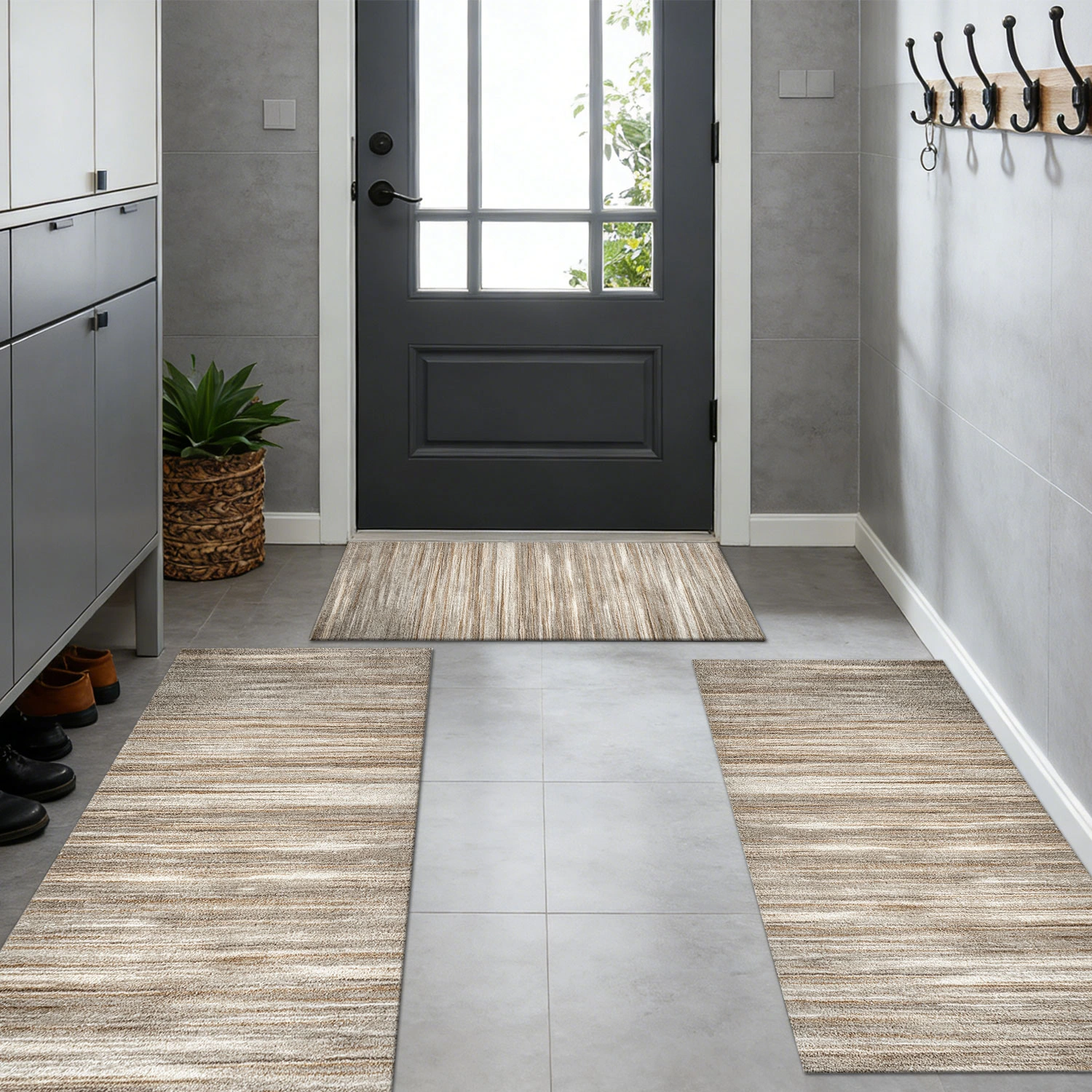 Three-piece kitchen rug set, non-slip and washable, abstract pattern kitchen hallway rug, soft and comfortable, suitable for sinks, floors, entrances, hallways and bathrooms. view 10