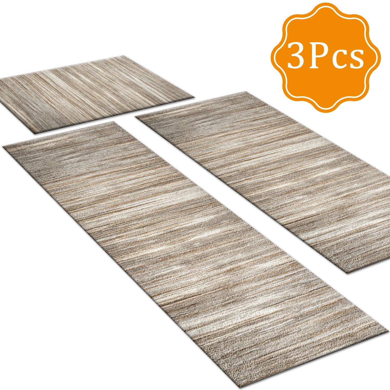 Three-piece kitchen rug set, non-slip and washable, abstract pattern kitchen hallway rug, soft and comfortable, suitable for sinks, floors, entrances, hallways and bathrooms. view 2
