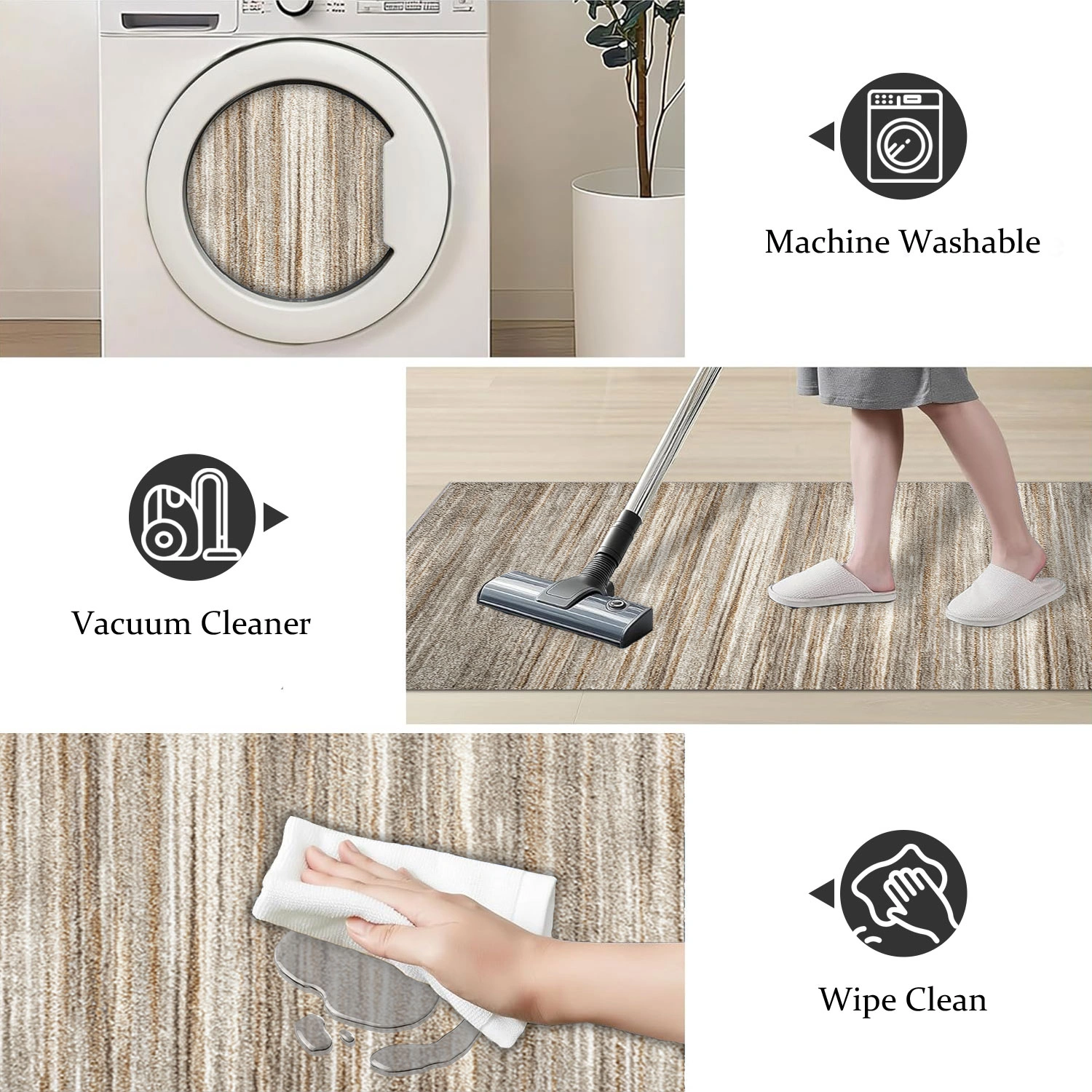 Three-piece kitchen rug set, non-slip and washable, abstract pattern kitchen hallway rug, soft and comfortable, suitable for sinks, floors, entrances, hallways and bathrooms. view 3