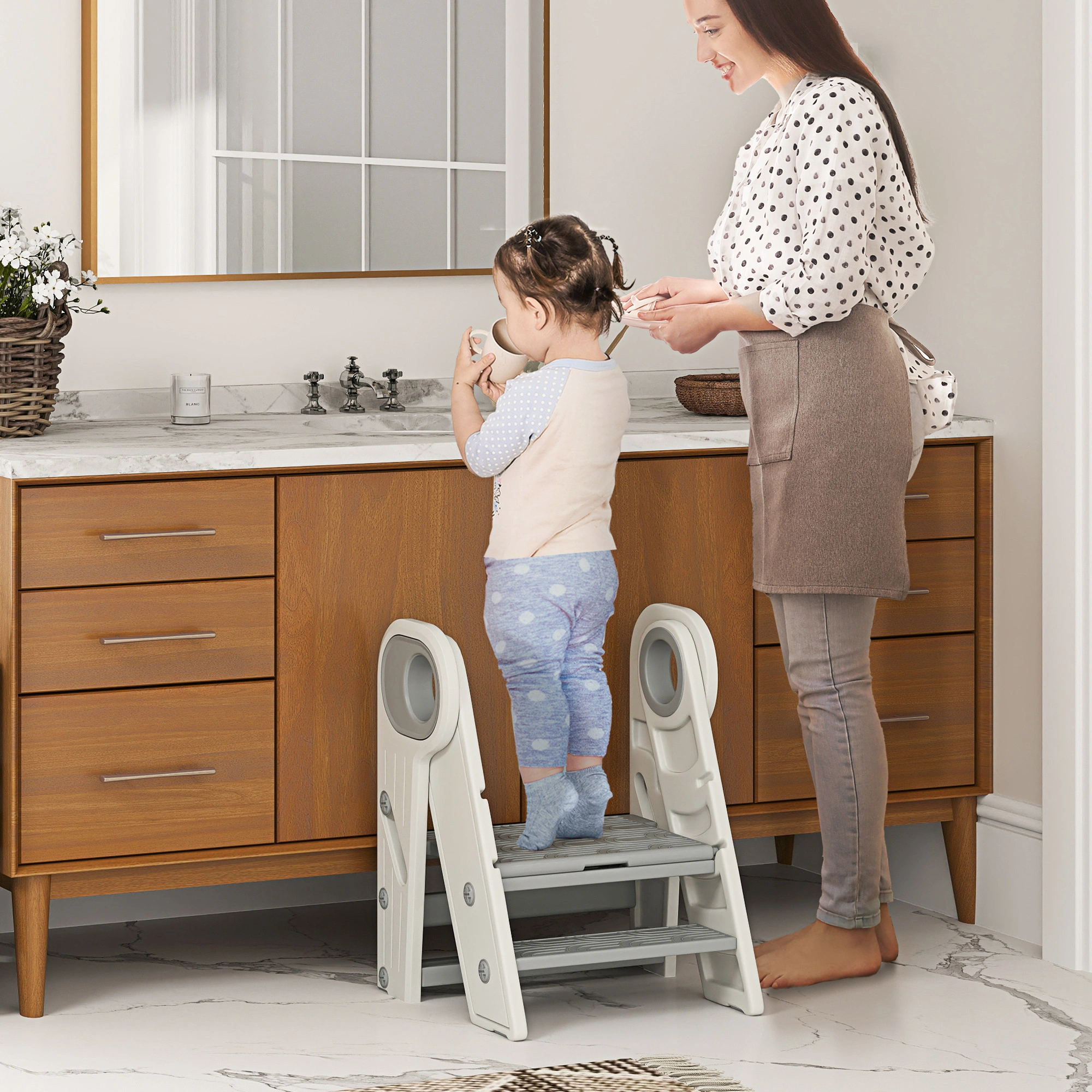 Kitchen Step Stool Non-Slip Stair Stepper Two-Tier Height Booster for Home & Bathroom