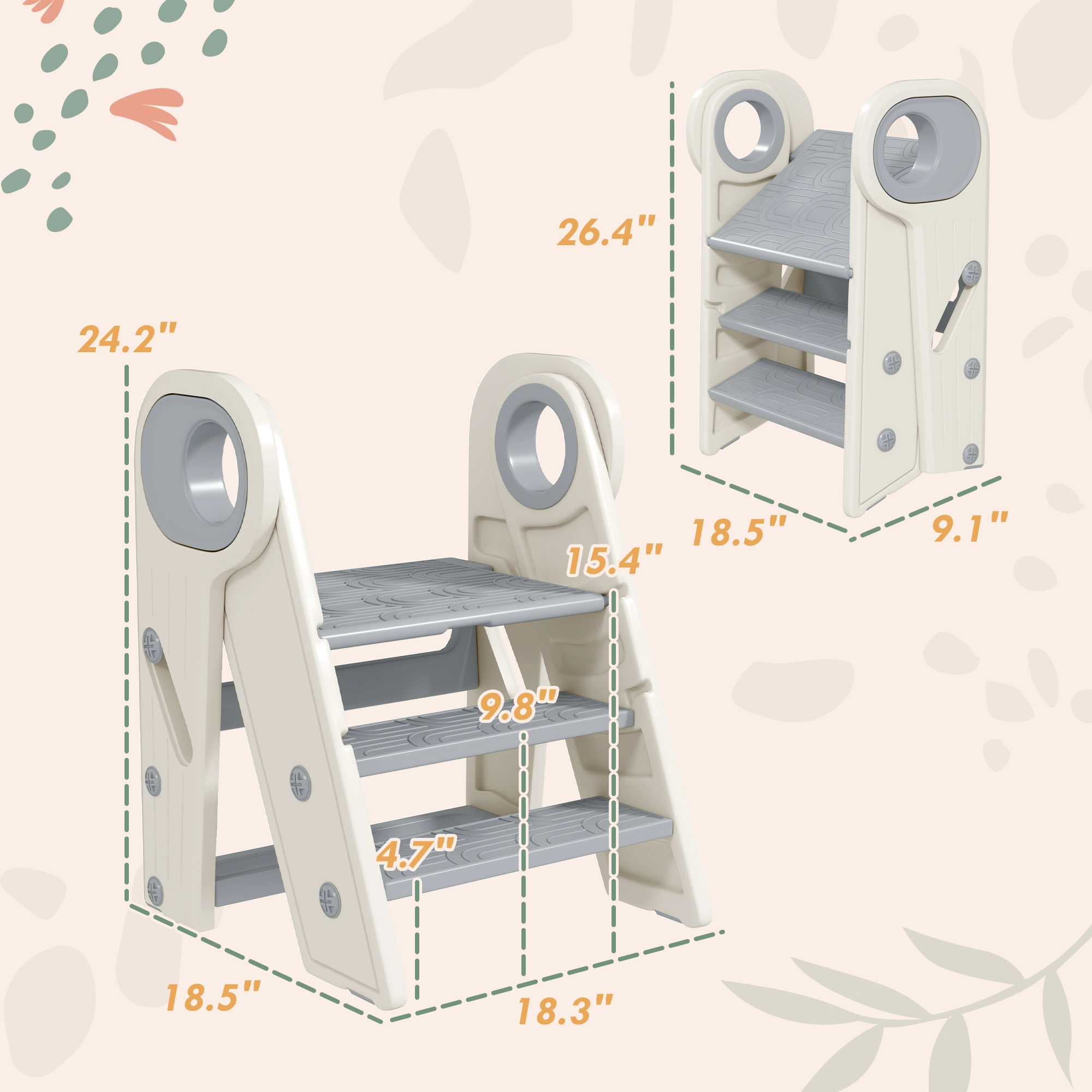 Kitchen Step Stool Non-Slip Stair Stepper Two-Tier Height Booster for Home & Bathroom view 2