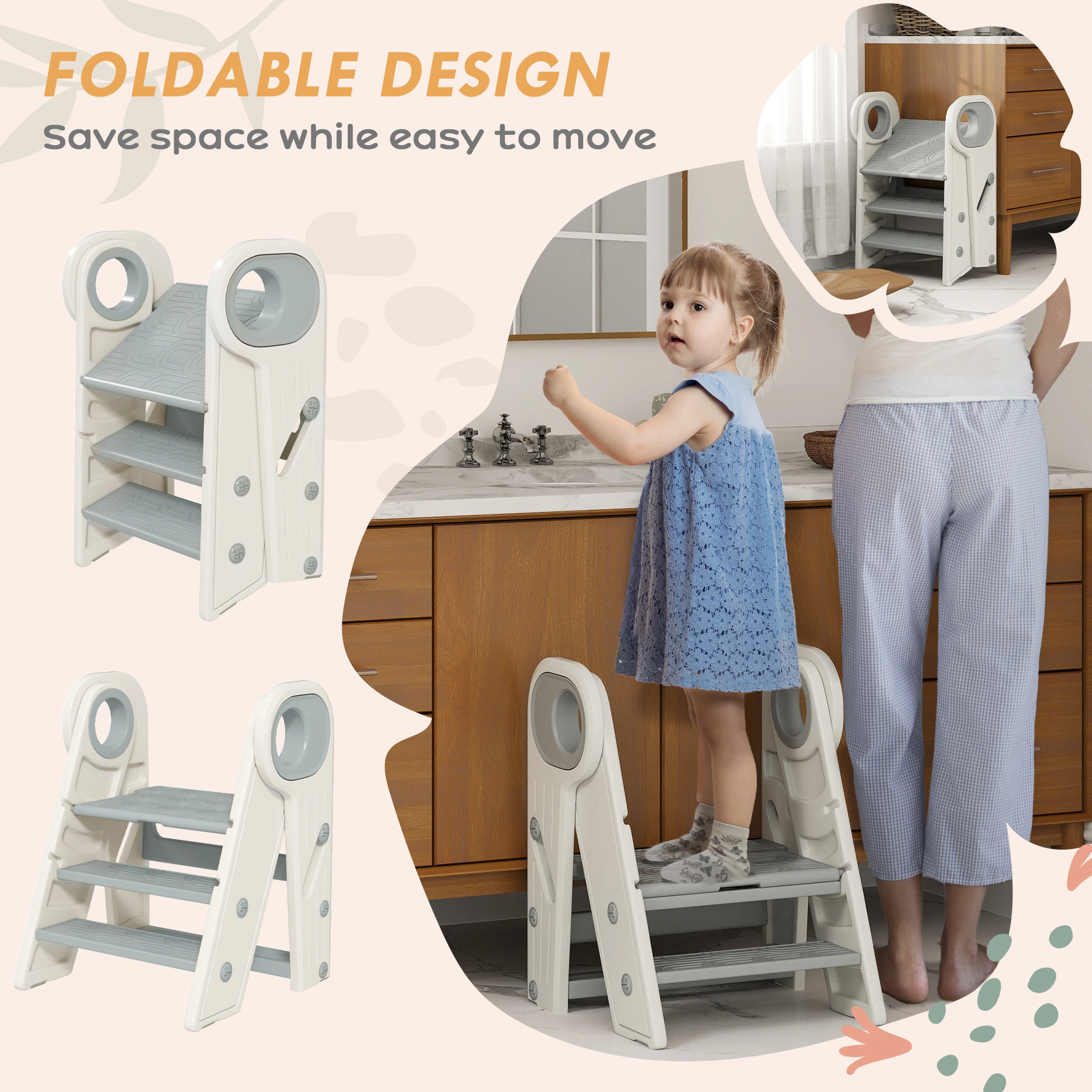Kitchen Step Stool Non-Slip Stair Stepper Two-Tier Height Booster for Home & Bathroom view 3