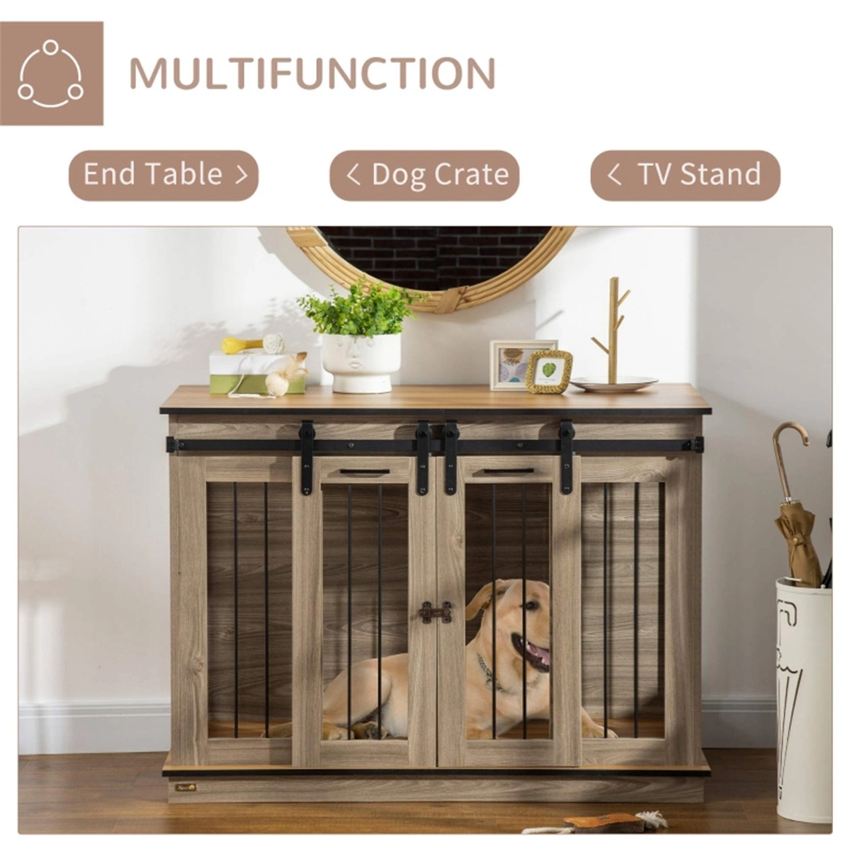 28" Intermediate Dog Crate, Foldable Metal Pet Crate with Carry Bag, Anti-Rust Coating, Gray