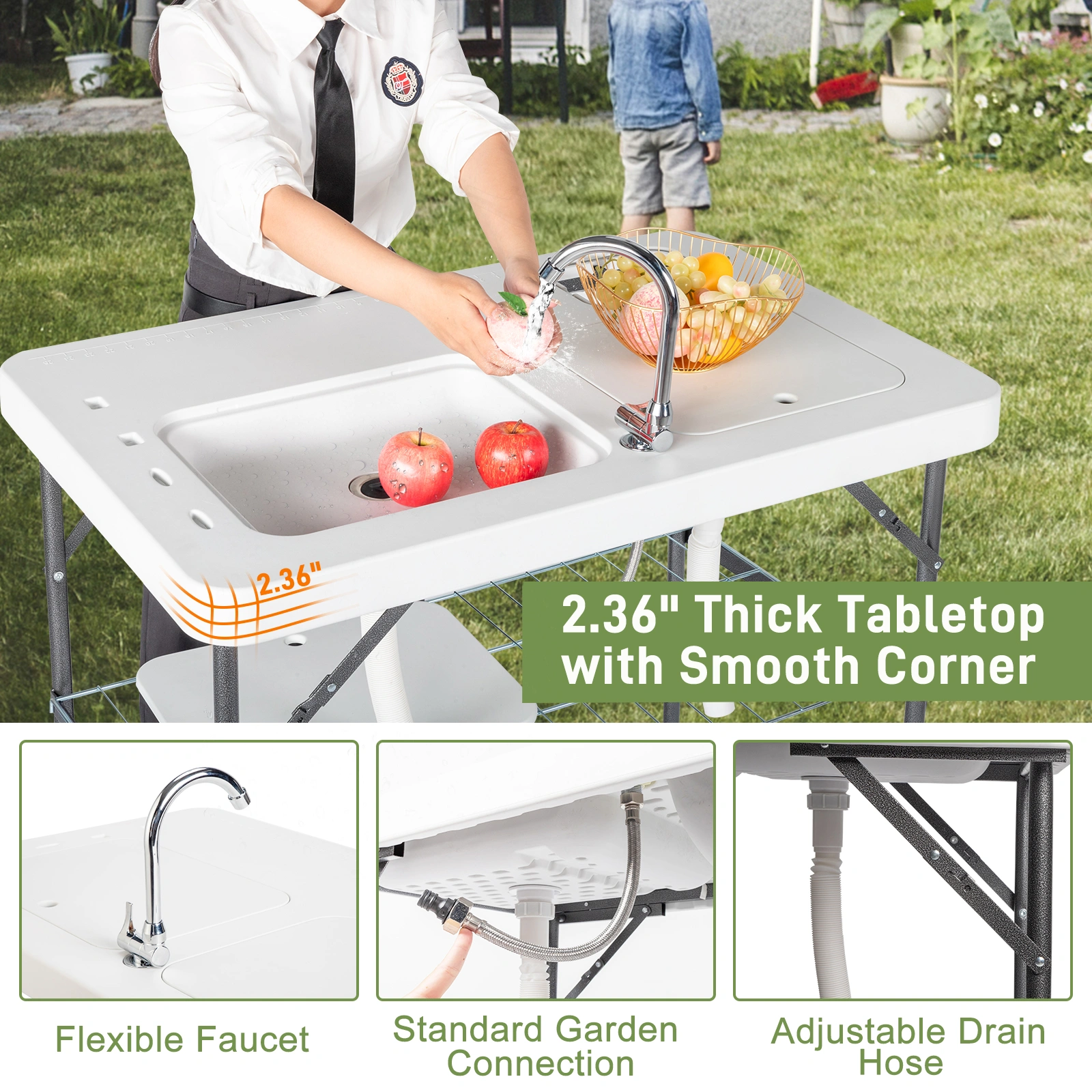 101*65.5*92cm HDPE Rectangular With Barbed Wire Foldable Outdoor Fish Killing Table White view 11