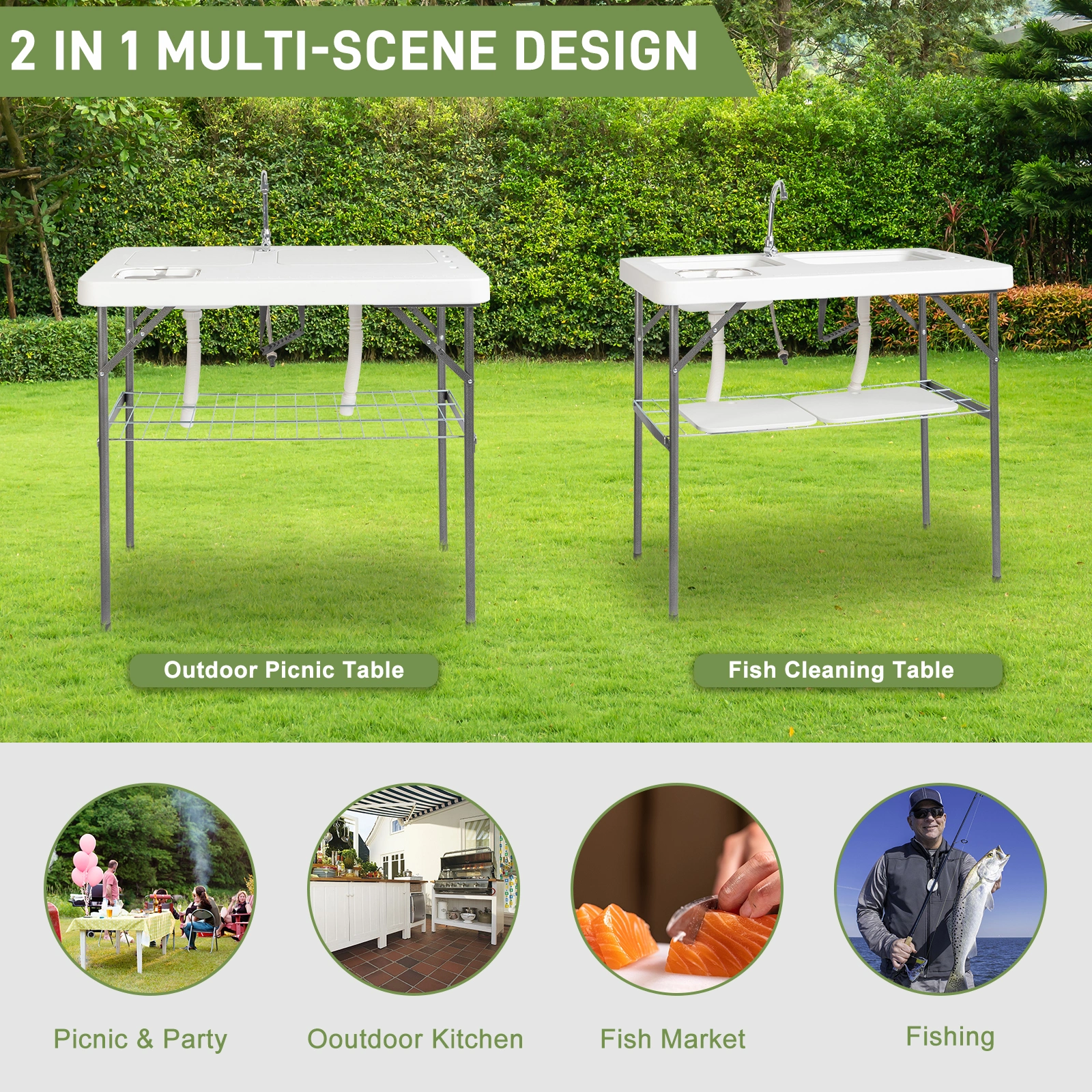 101*65.5*92cm HDPE Rectangular With Barbed Wire Foldable Outdoor Fish Killing Table White view 12