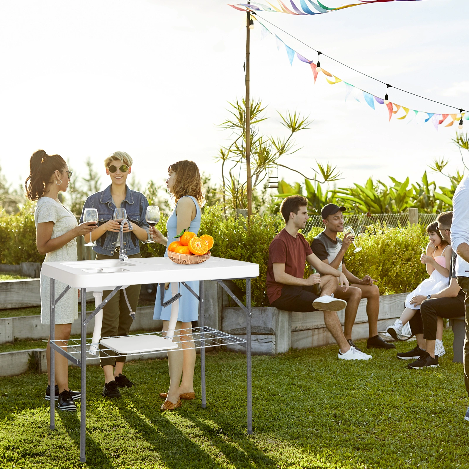 101*65.5*92cm HDPE Rectangular With Barbed Wire Foldable Outdoor Fish Killing Table White view 7