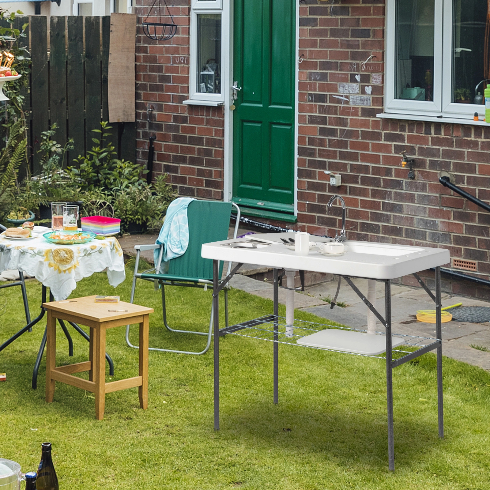 101*65.5*92cm HDPE Rectangular With Barbed Wire Foldable Outdoor Fish Killing Table White view 8