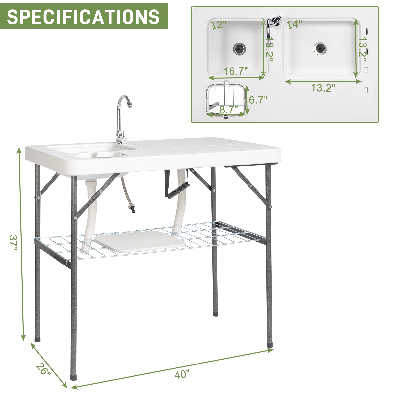101*65.5*92cm HDPE Rectangular With Barbed Wire Foldable Outdoor Fish Killing Table White view 9