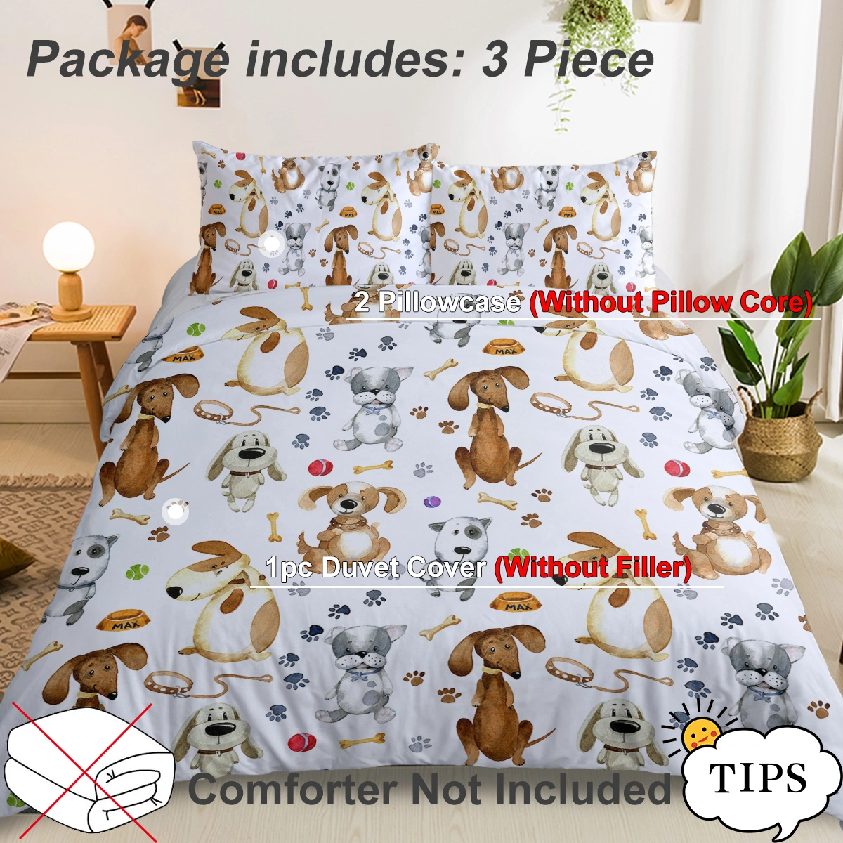 Cute Kids Duvet Cover Set Double 3 Piece Pastel Cartoon Dog Paws Animal Bedding Duvet Cover with 2 Pillow Cases for Kids Boys Girls view 3