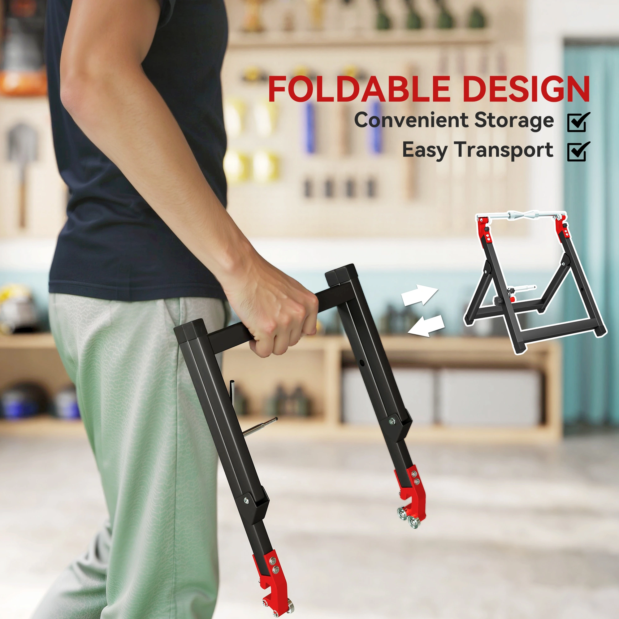 Heavy Duty Wheel Roller Stand, Adjustable Engine Crank Swivel Stand with Locking Brackets view 5