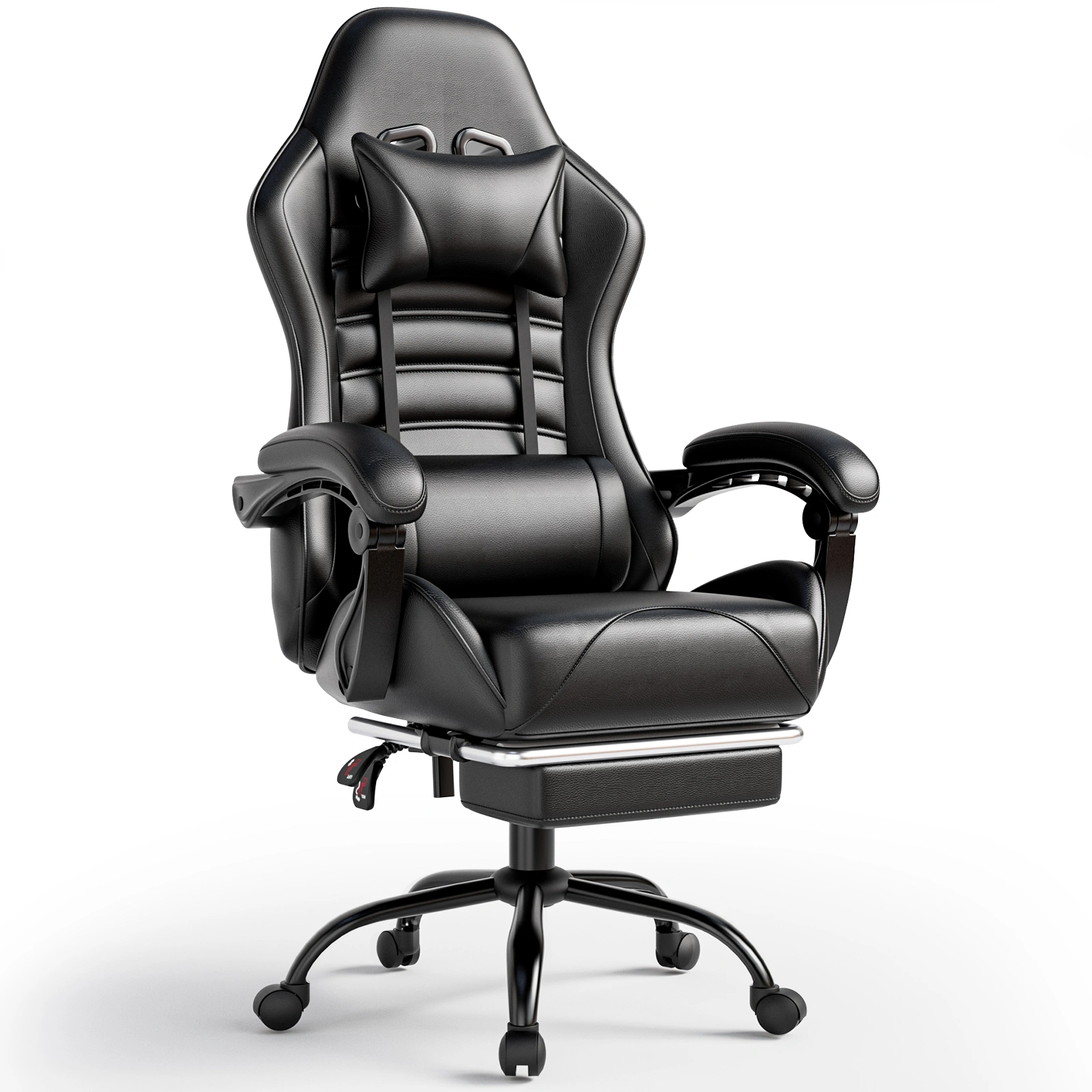 Gaming Chair with Footrest, Ergonomic Recliner Computer Chair with Adjustable Lumbar Pillow & Headrest, PU Office Desk Chair for Adults and Kids