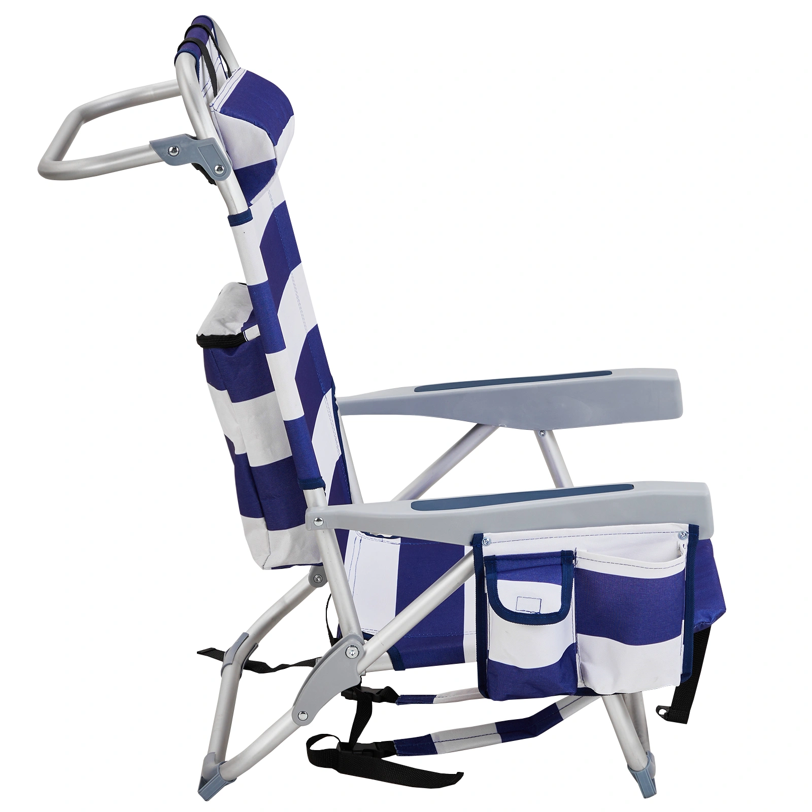 Blue White Striped Aluminum Beach Chair Oxford Fabric 7.9" Seat Height Silver Frame 100kg Capacity view 10