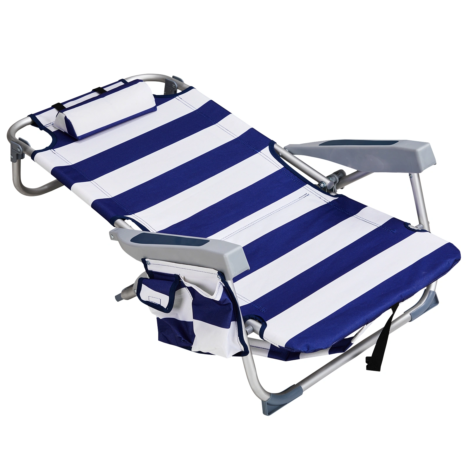 Blue White Striped Aluminum Beach Chair Oxford Fabric 7.9" Seat Height Silver Frame 100kg Capacity view 11
