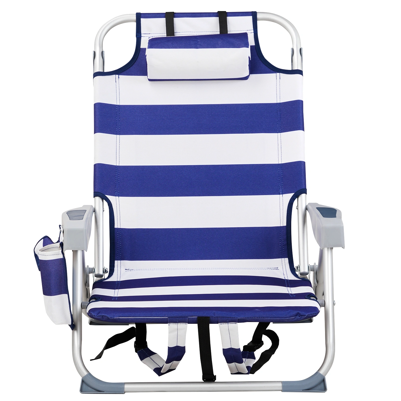 Blue White Striped Aluminum Beach Chair Oxford Fabric 7.9" Seat Height Silver Frame 100kg Capacity view 13